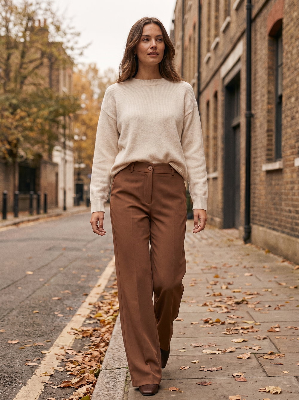 Mila Pantalon Bruin gedragen door model