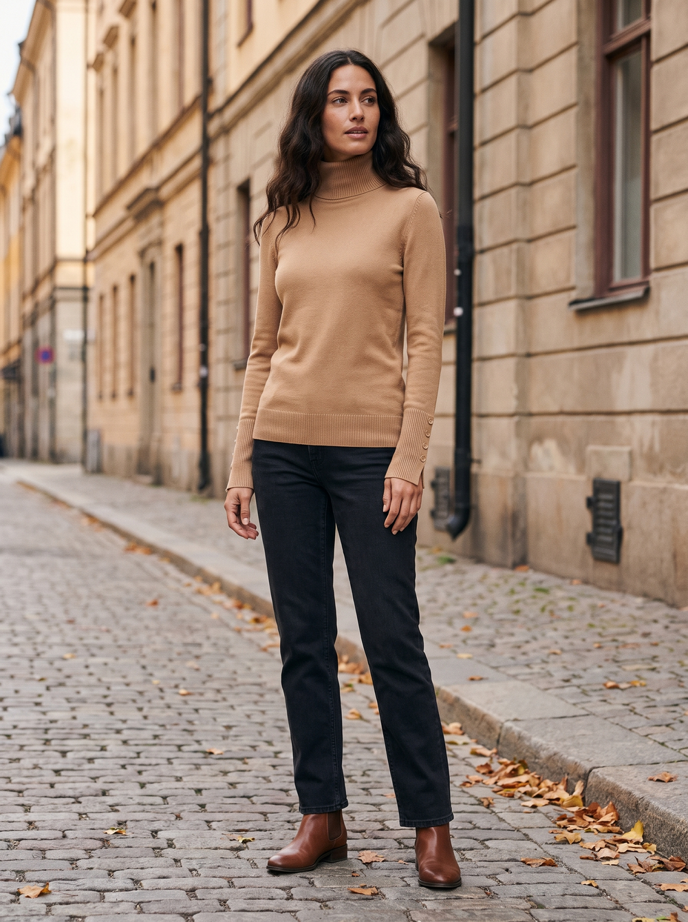 Roos Coltrui Camel gedragen door model