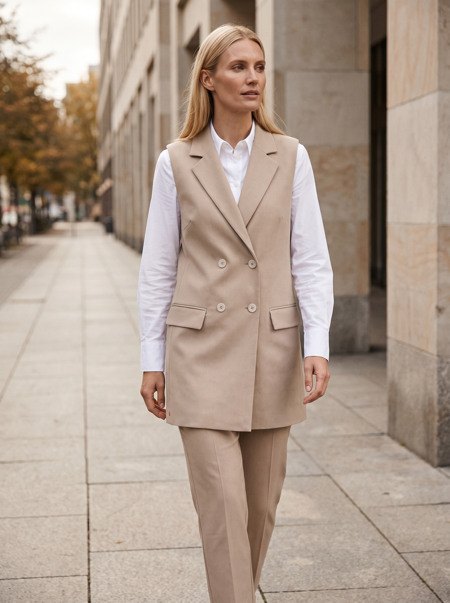 Vera Blazerjurk Beige gedragen door model