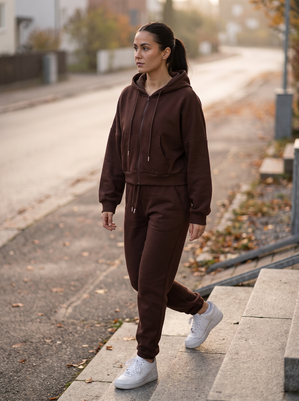 Pien Hoodie Bruin gedragen door model