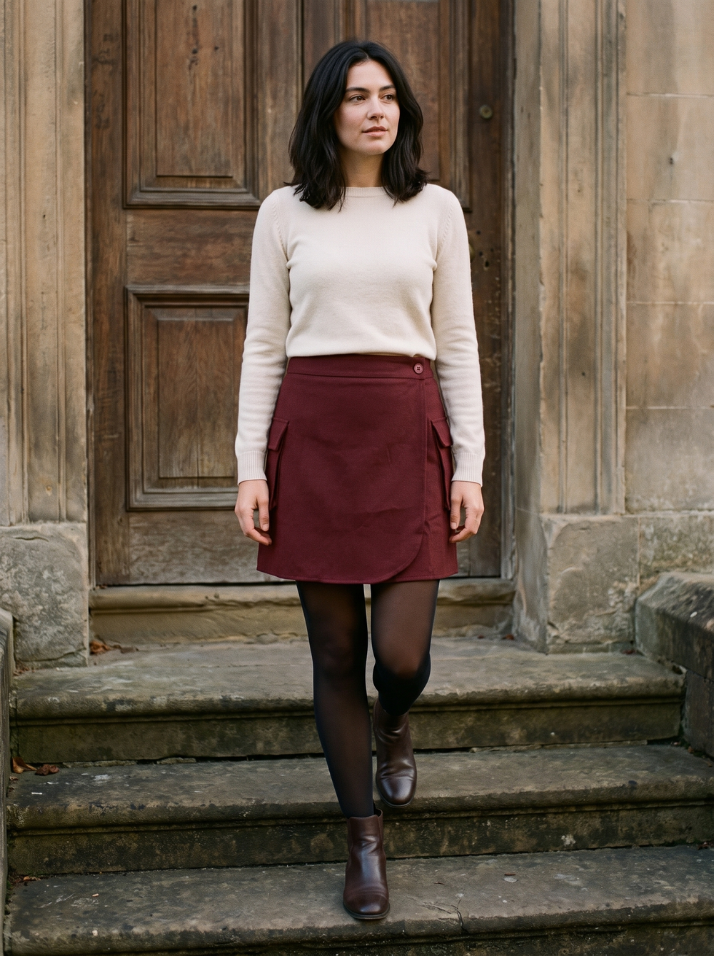 Anouk Rok Bordeaux gedragen door model