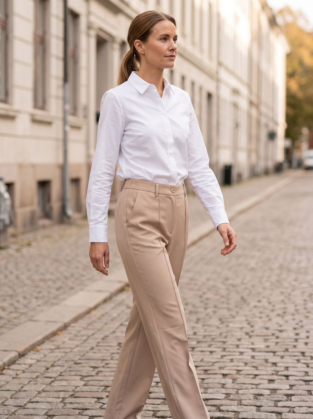 Iris Pantalon Beige gedragen door model