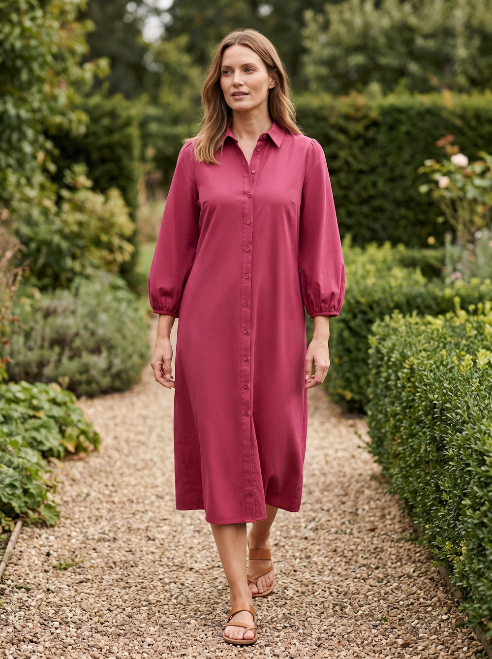 Isa Blousejurk Fuchsia gedragen door model