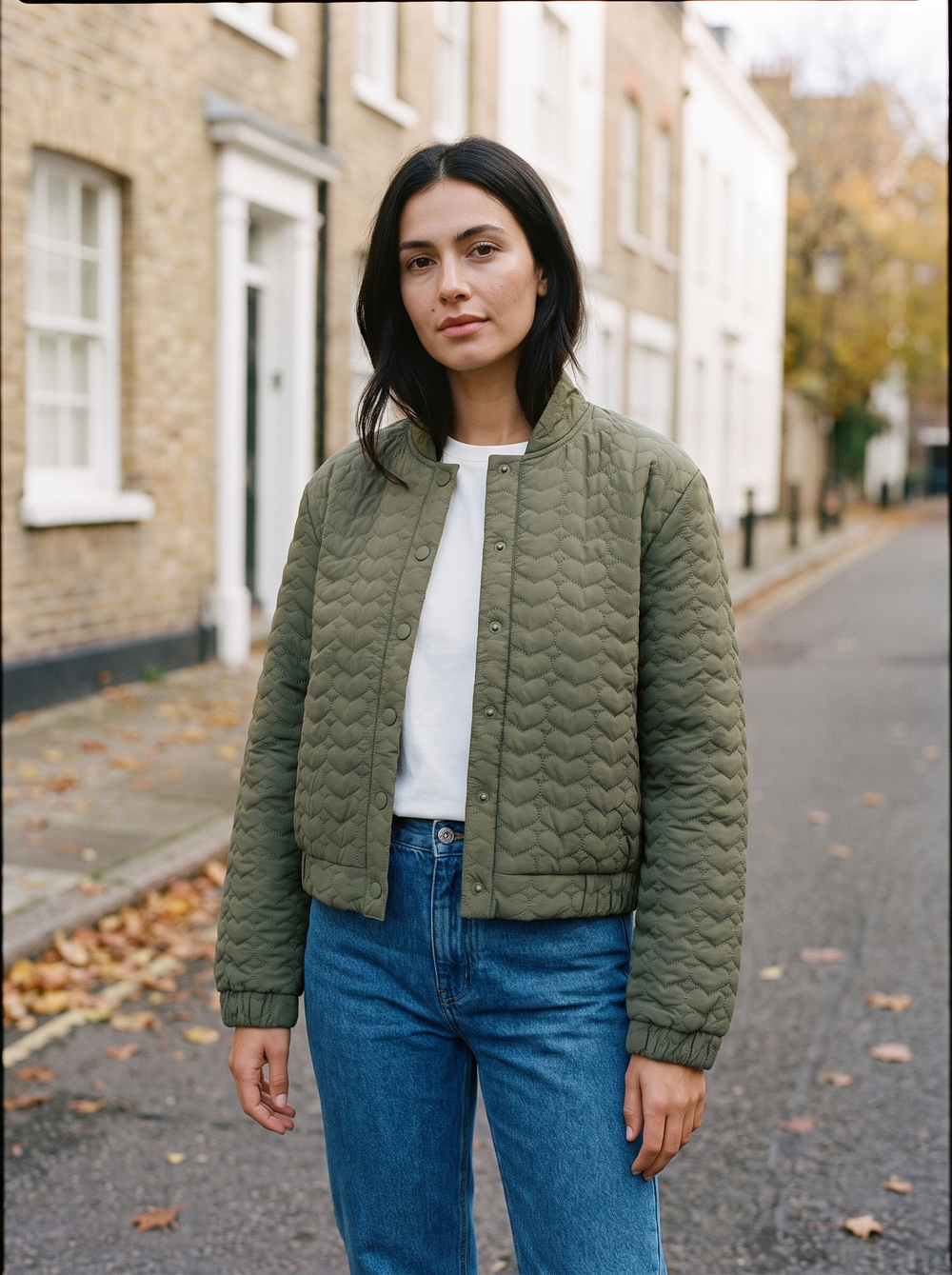 Sara Bomber Groen gedragen door model