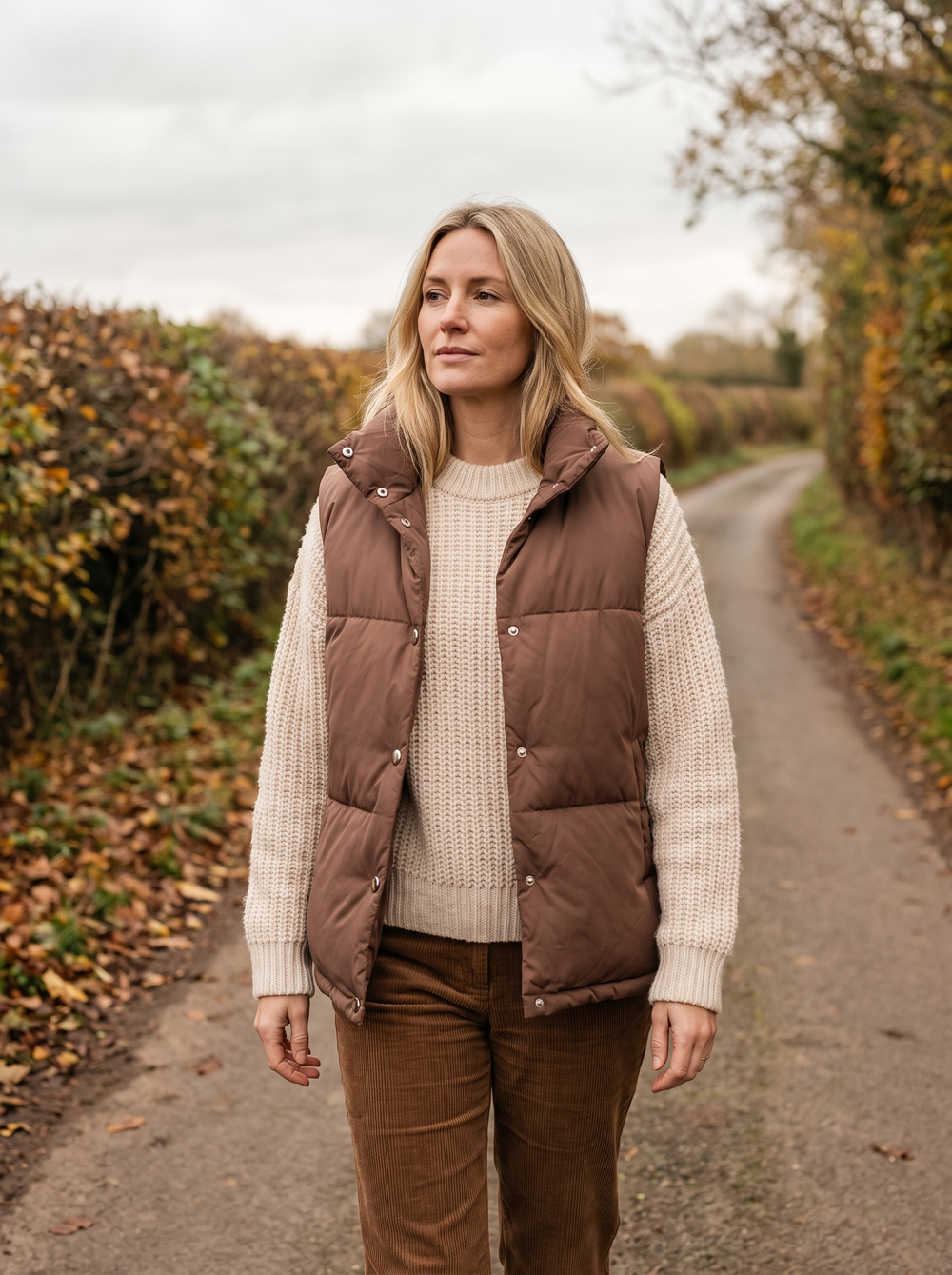 Eva Bodywarmer Bruin gedragen door model