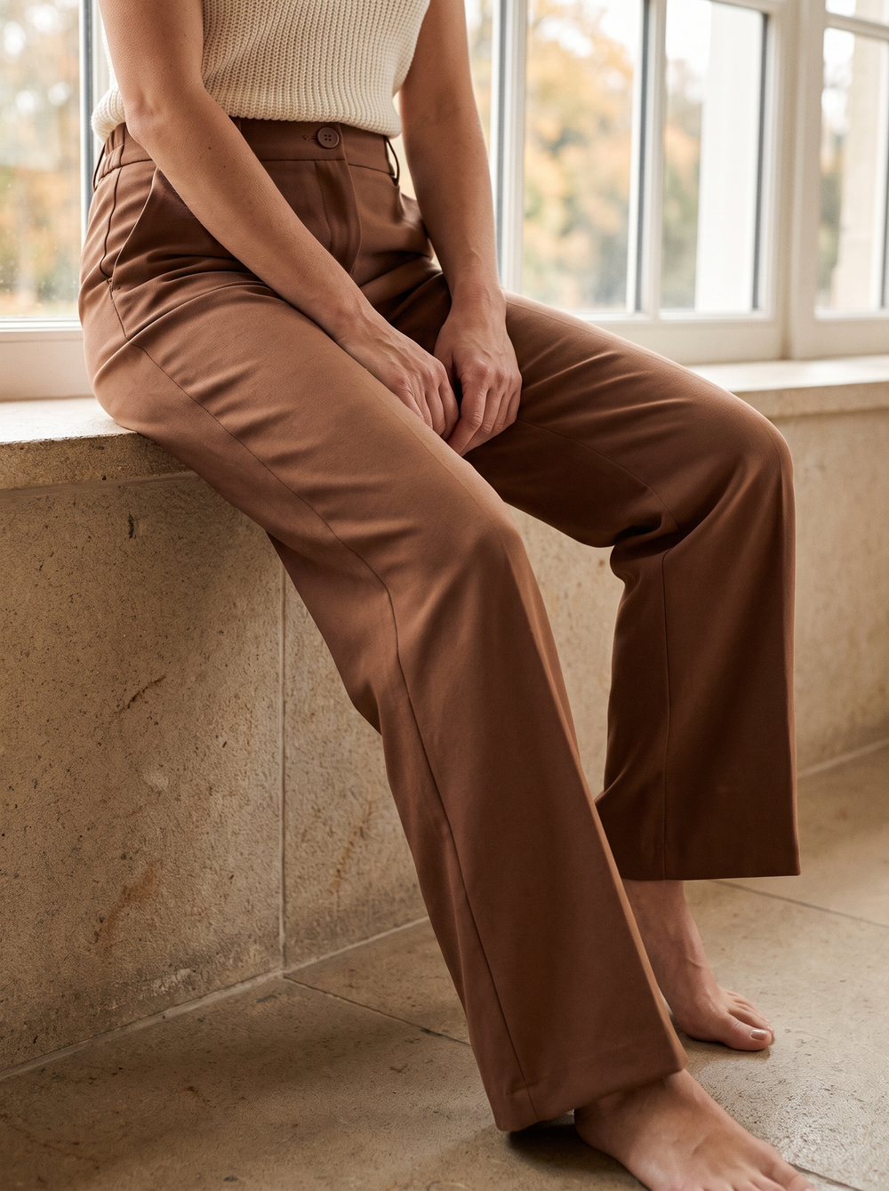 Mila Pantalon Bruin detailfoto gedragen