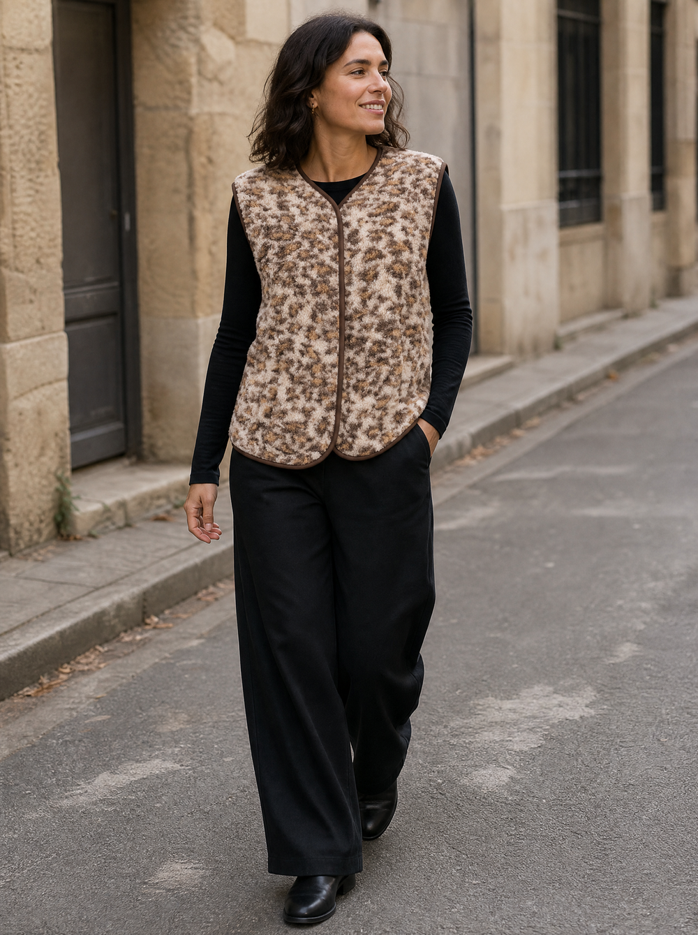 Puck Gilet Leopard gedragen door model
