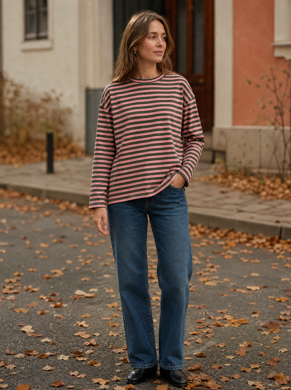 Jess Longsleeve Bruin gedragen door model